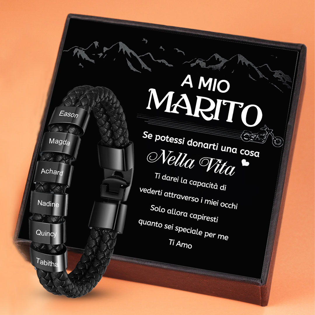 AL MIO MARITO Bracciale in pelle 6 incisioni di nomi personalizzabili