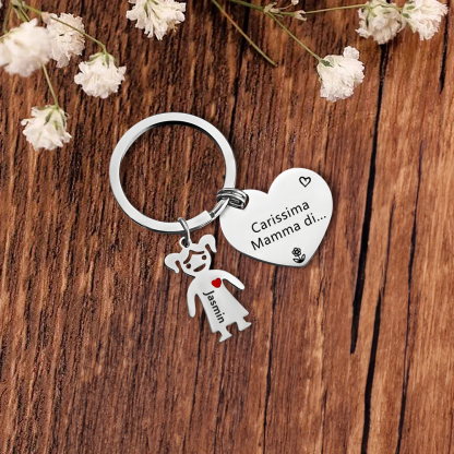 Festa della Mamma Carissima mamma di-Portachiavi a cuore con 1 ciondolo bambino 1 nome personalizzato regalo per mamma