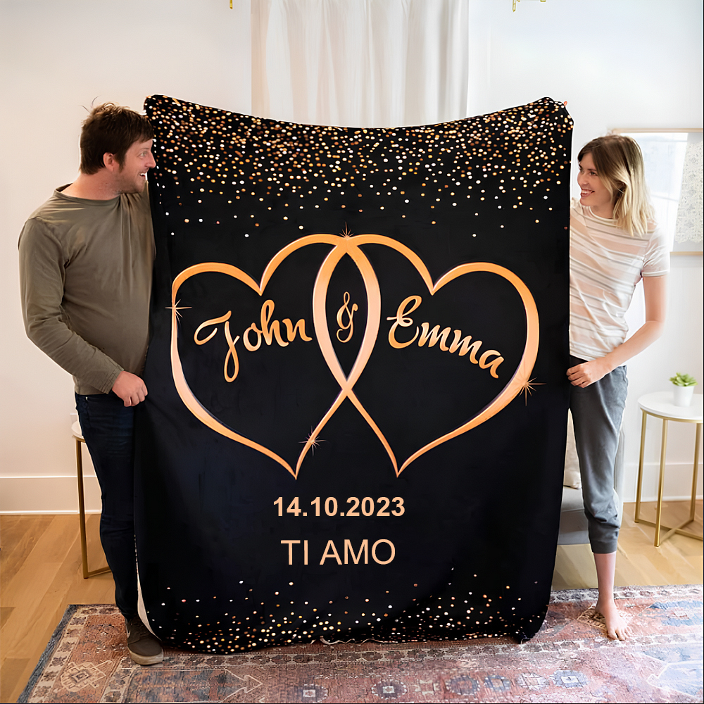 Cuori legati coperta per coppia personalizzabili 2 nomi