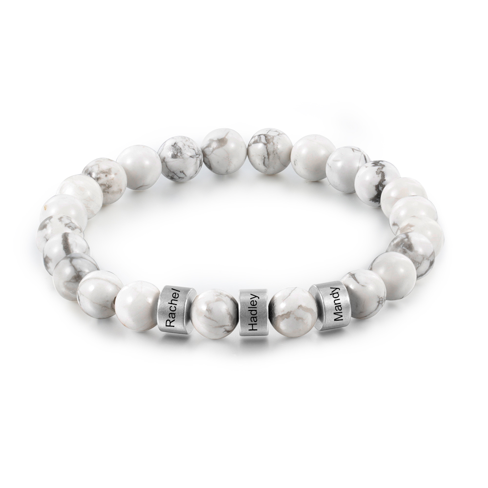 Braccialetto 3 nomi braccialetto personalizzato in howlite bianco