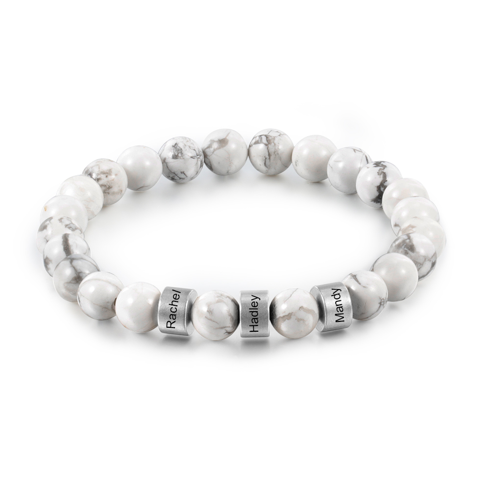Braccialetto 3 nomi braccialetto personalizzato in howlite bianco