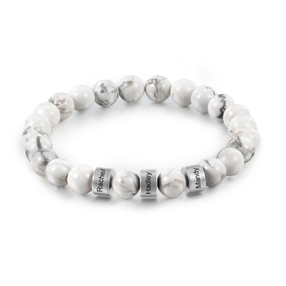Braccialetto 3 nomi braccialetto personalizzato in howlite bianco