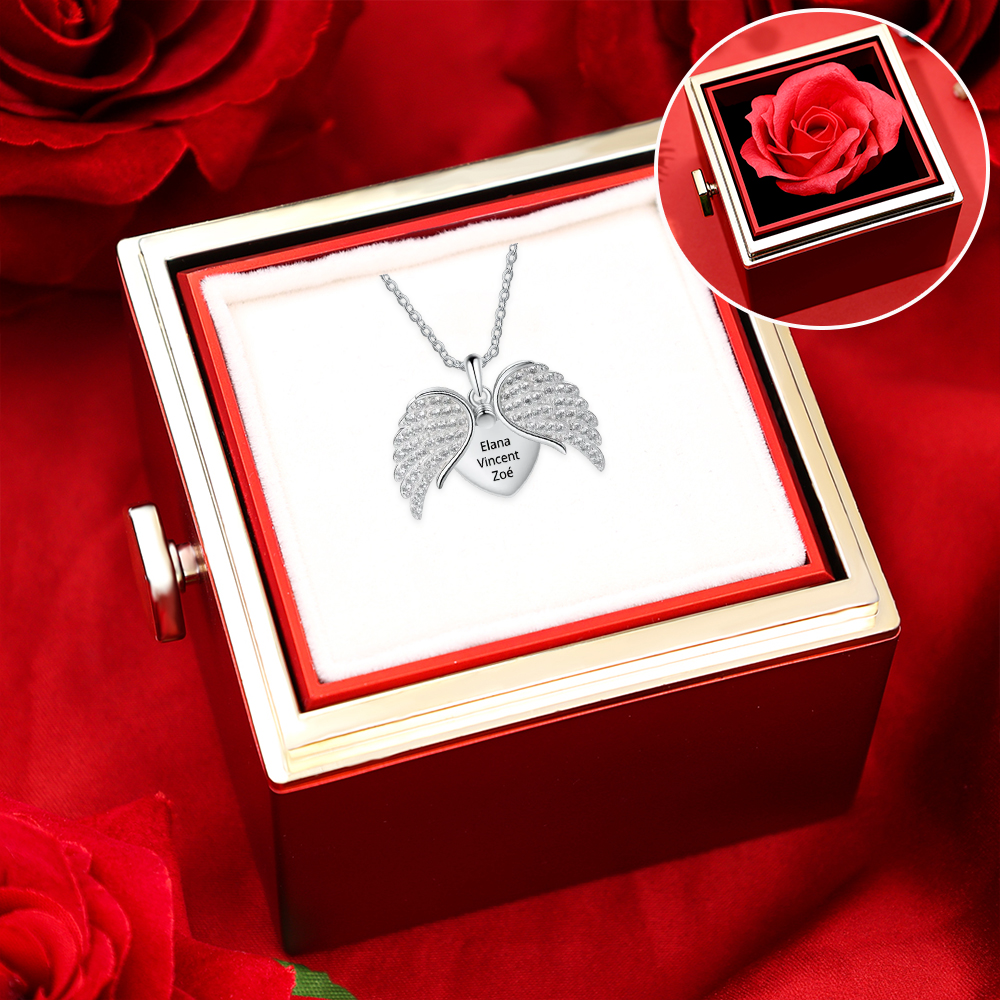 Collana con Ali d'Angelo Personalizzabile Incisione 3 Nomi Regalo di San Valentino | Jessemade