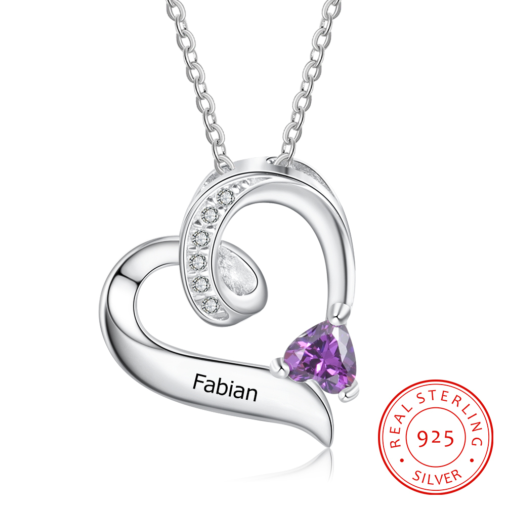 Collana a cuore 1 nome e pietra del mese personalizzabile