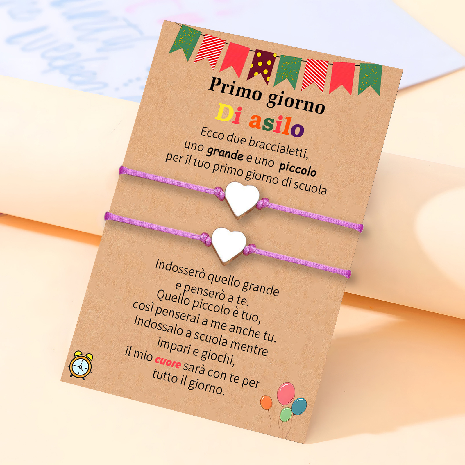 2PCS Braccialetto cuore regorabile regalo per bambina con carta
