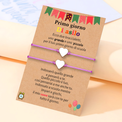 2PCS Braccialetto cuore regorabile regalo per bambina con carta