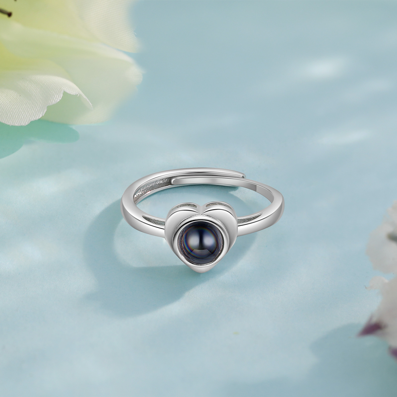 Anello regolabile con proiezione fotografica personalizzata per coppia