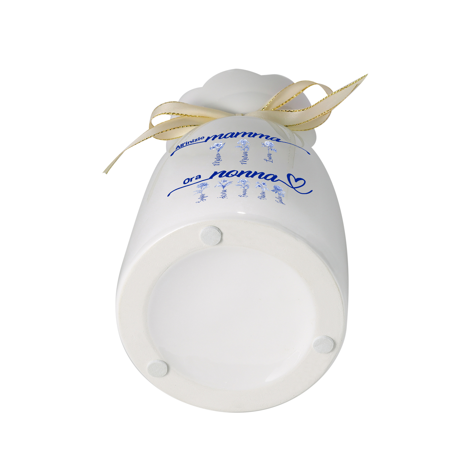 Vaso da fiori personalizzato Prima mamma, ora nonna – motivo floreale blu