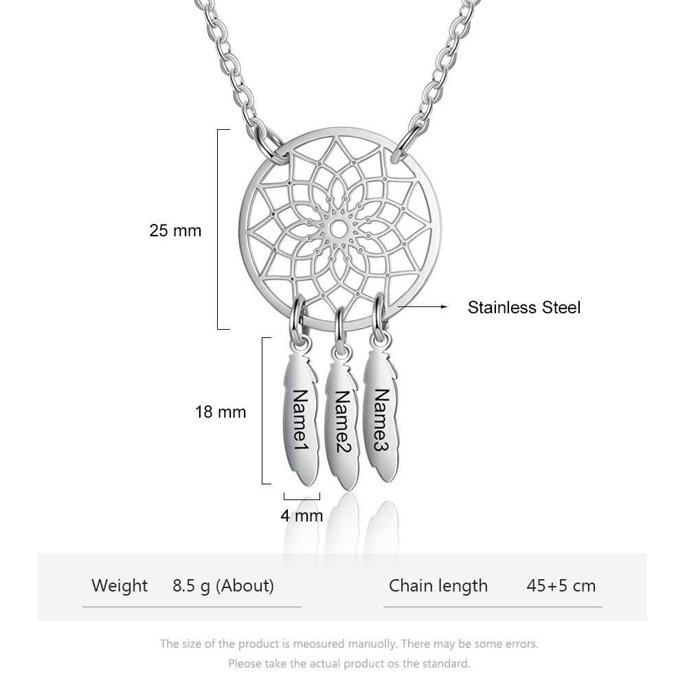 Genealogia Dreamcatcher collana con 3 nomi personalizzati