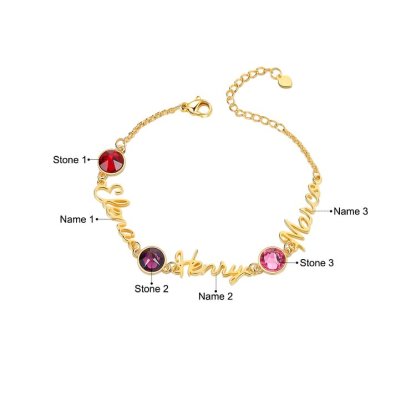 Braccialetto anello con 3 nomi e 3 pietre di nascita personalizzabili regalo per donna