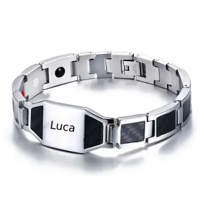 Braccialetto da uomo magnetico in acciaio titanio 1 nome personalizzato per papà marito nonno 