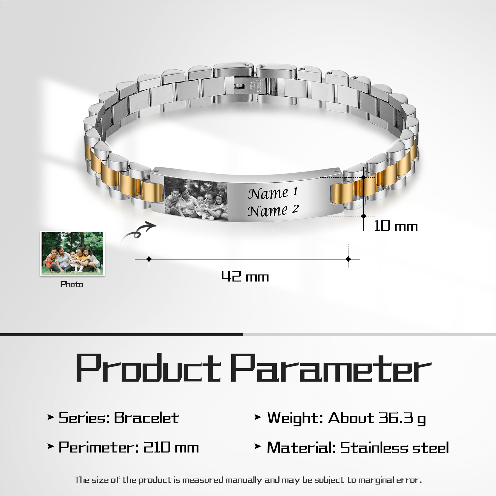 Bracciale da uomo acciaio inox con foto personalizzato