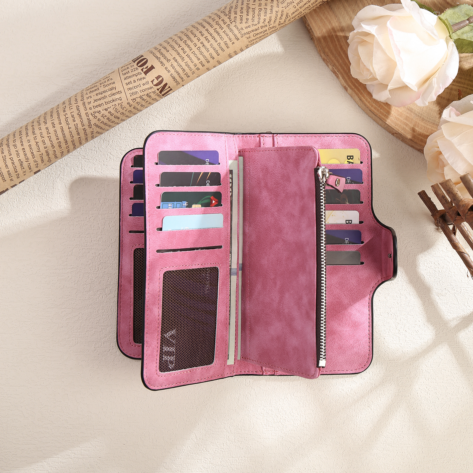 Portafoglio in PU pelle con 1 letetra & 1 testo & 1 nome & 1 foto personalizzati per mamma/nonna