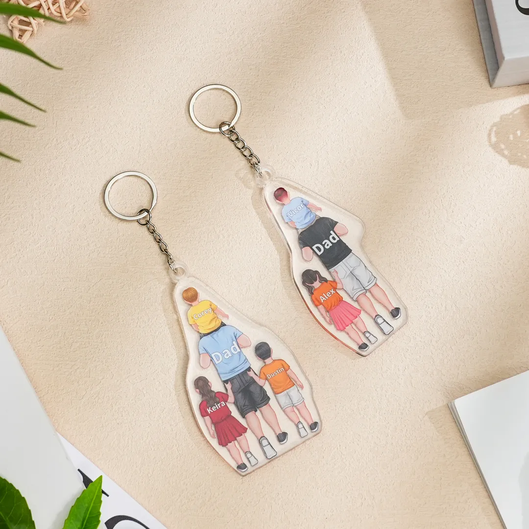 Portachiavi/Pendente Acrilico Personalizzato Incisione con 2-4 Nomi – Regalo Speciale per Papà e Famiglia | Jessemade