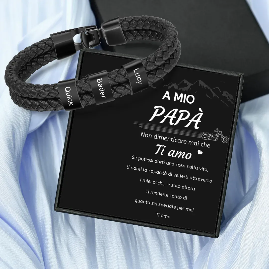 A MIO PAPÀ-Braccialetto in pelle 3 nomi personalizzati regalo per la festa del papà