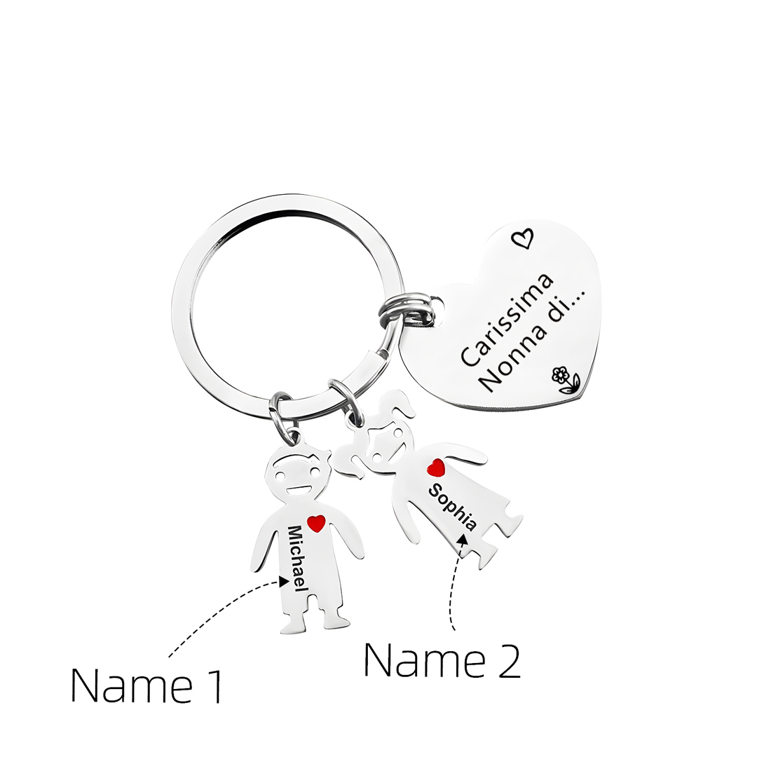Portachiavi a cuore con ciondolo bambino 2 nomi regalo per nonna festa dei nonni famiglia riunione