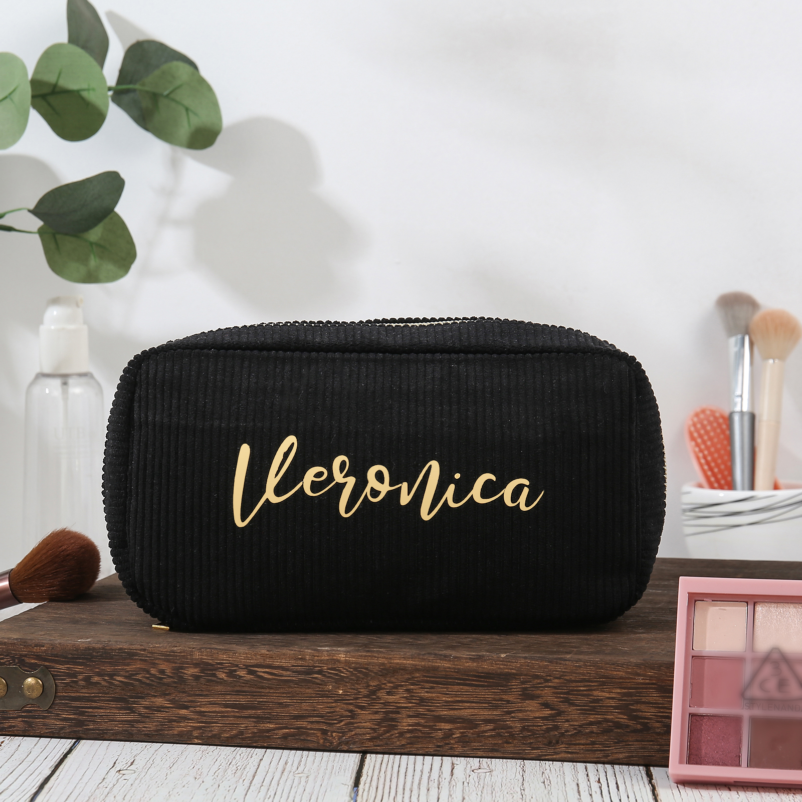 Borsa per cosmetici in velluto a coste per donna 1 nome personalizzato regalo per donna