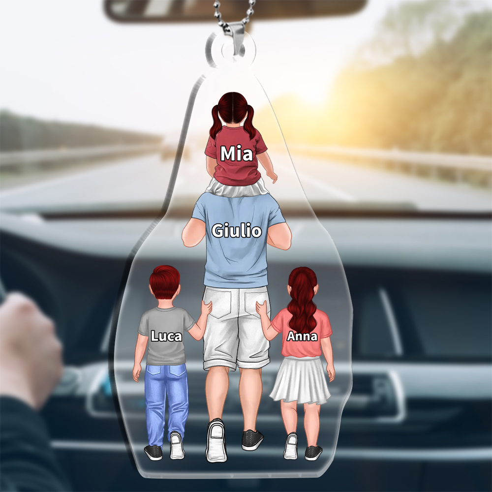 Portachiavi/Pendente acrilico papà e i bambini con immagini e nomi personalizzati
