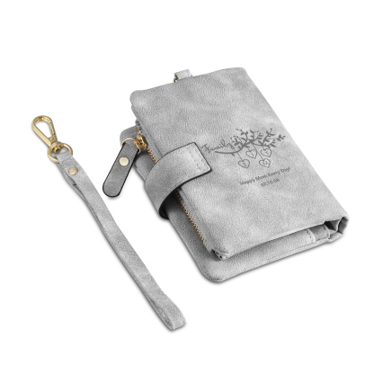 Portafoglio in PU pelle albero di vita con 5 letetre & 1 testo & 1 nome personalizzati per mamma/nonna