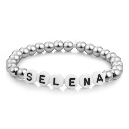 Braccialetto acciaio inox con perline trasparenti di 1 nome personalizzato regalo per scuola bambina