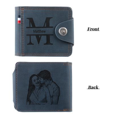 Portafoglio in PU pelle da uomo 1 nome 1 lettera e 1 foto personalizzabili regalo per uomo