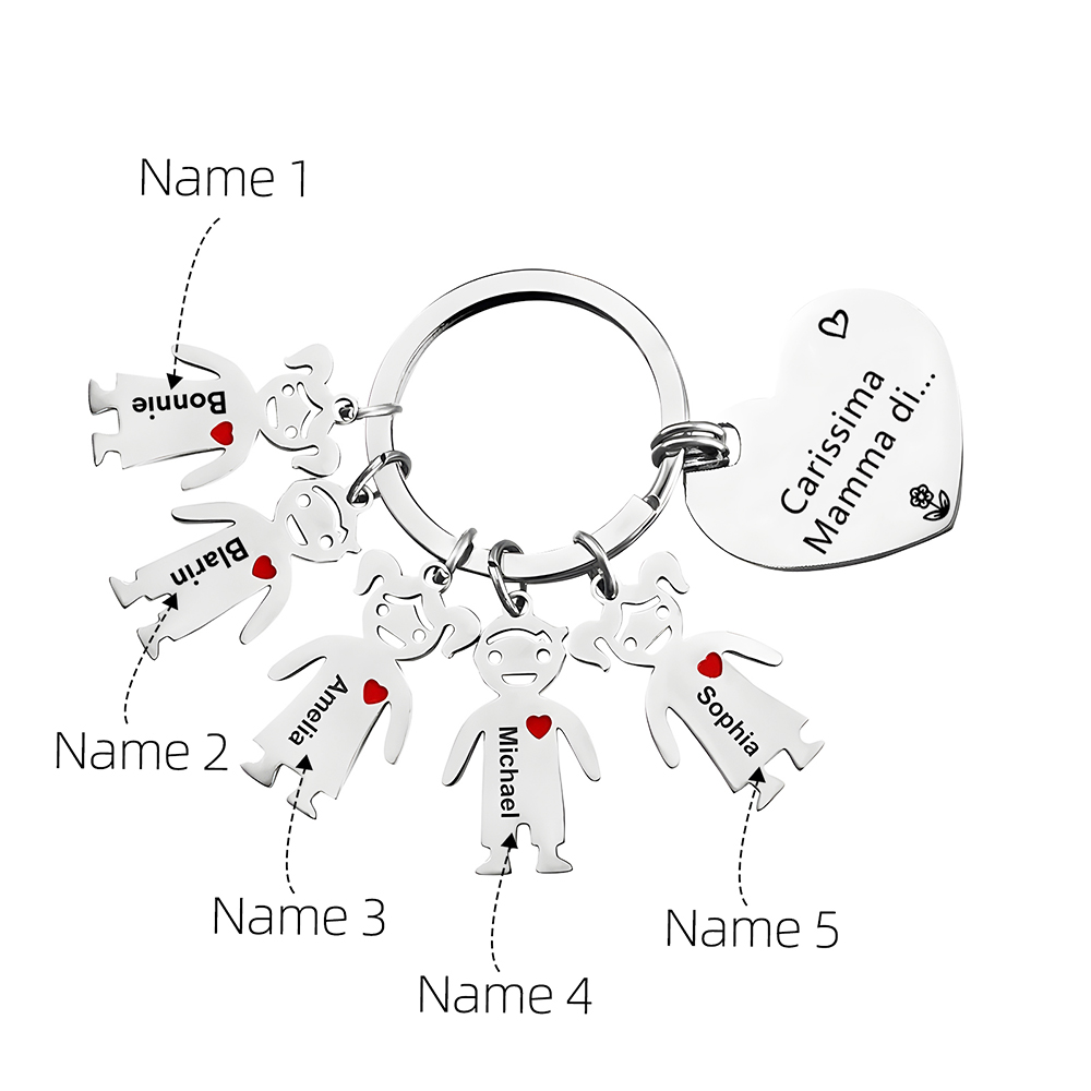 Festa della Mamma Carissima mamma di-Portachiavi a cuore con 5 ciondolo bambino 5 nomi personalizzato regalo per mamma