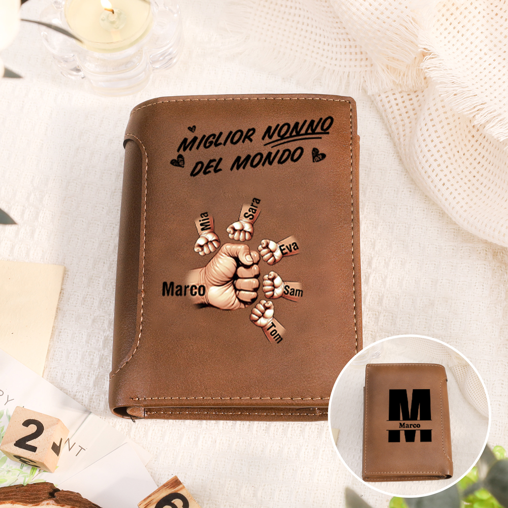 Portafoglio personalizzato da uomo - Nomi e pugni per Papà/Nonno