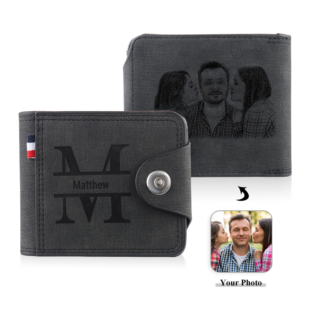 Portafoglio in PU pelle da uomo 1 nome 1 lettera e 1 foto personalizzabili regalo per uomo