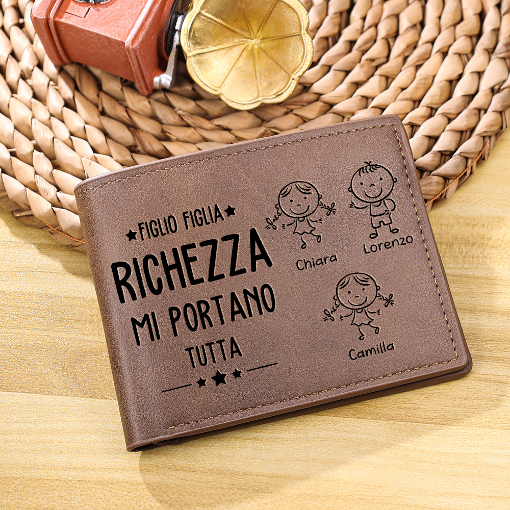Portafoglio PU Leather da uomo regalo per padre personalizzati 3 nomi riunione della famiglia