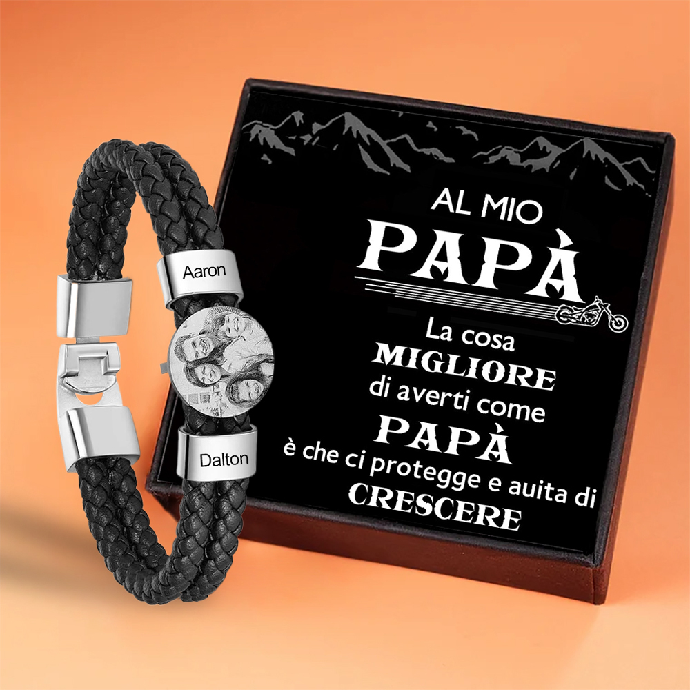 Bracciale Uomo Personalizzato con Foto e 2 Nomi – Regalo Elegante e Sentimentale per Papà e Lui | Jessemade
