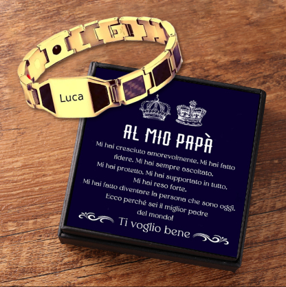 Braccialetto da uomo magnetico in acciaio titanio 1 nome personalizzato per papà marito nonno 