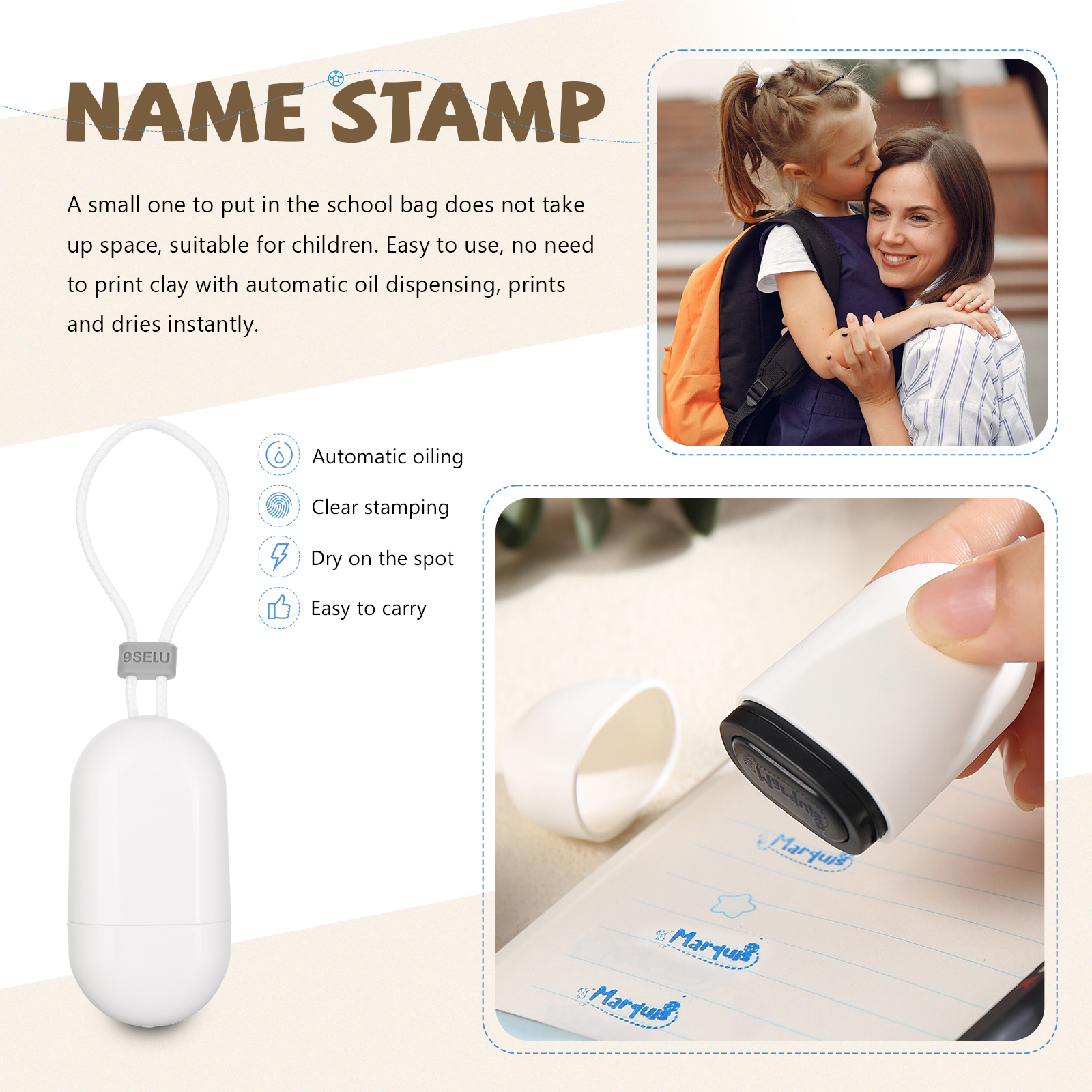 Timbro con nome personalizzato ragazzo regalo per studente scuola insegnante su libro/vestito