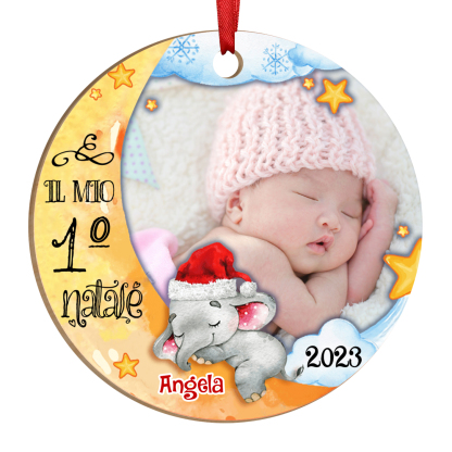 IL MIO 1º NATALE-Ciondolo di legno per bambino bambina foto nome personalizzabile