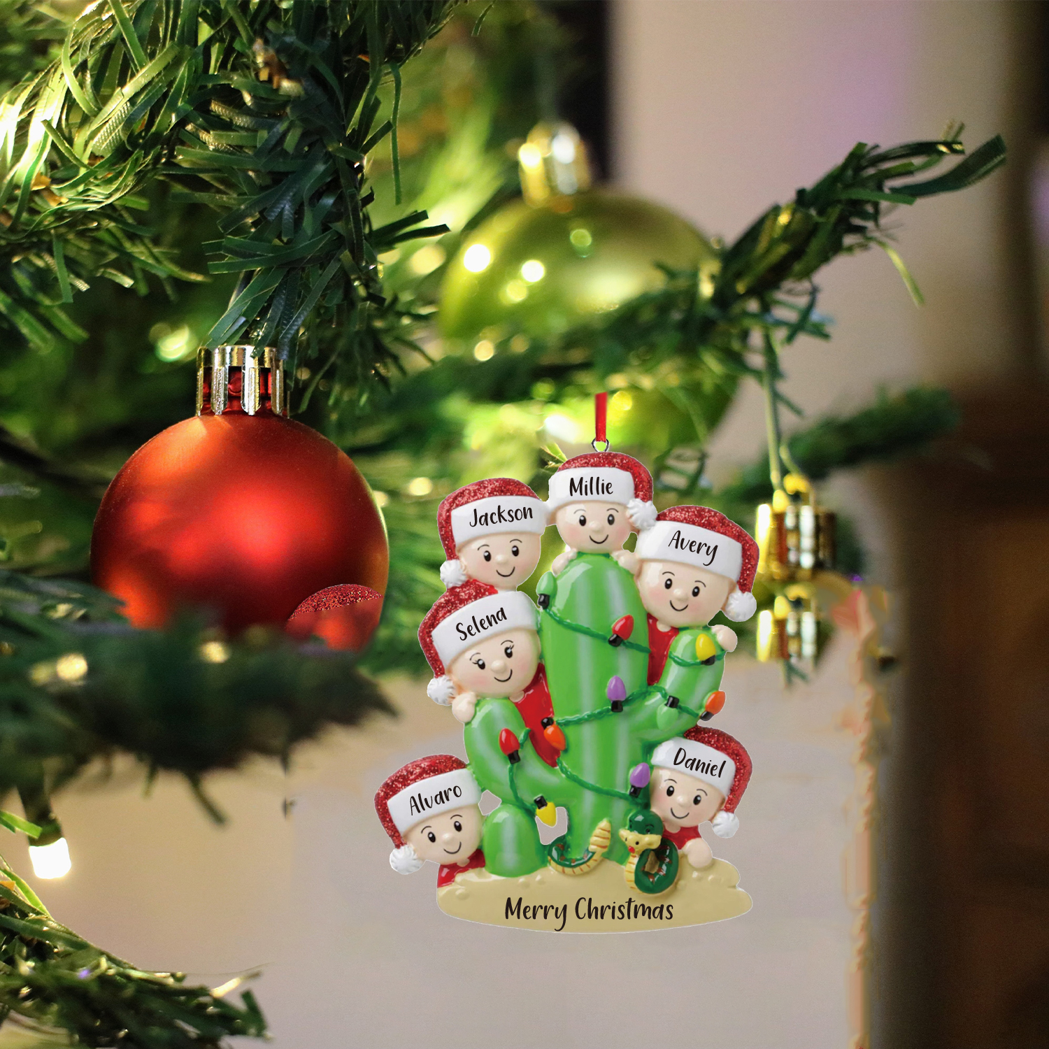 Bianco Natale mille candele... Ornamenti cactus ciondolo per albero di Natale 6 nomi personalizzati