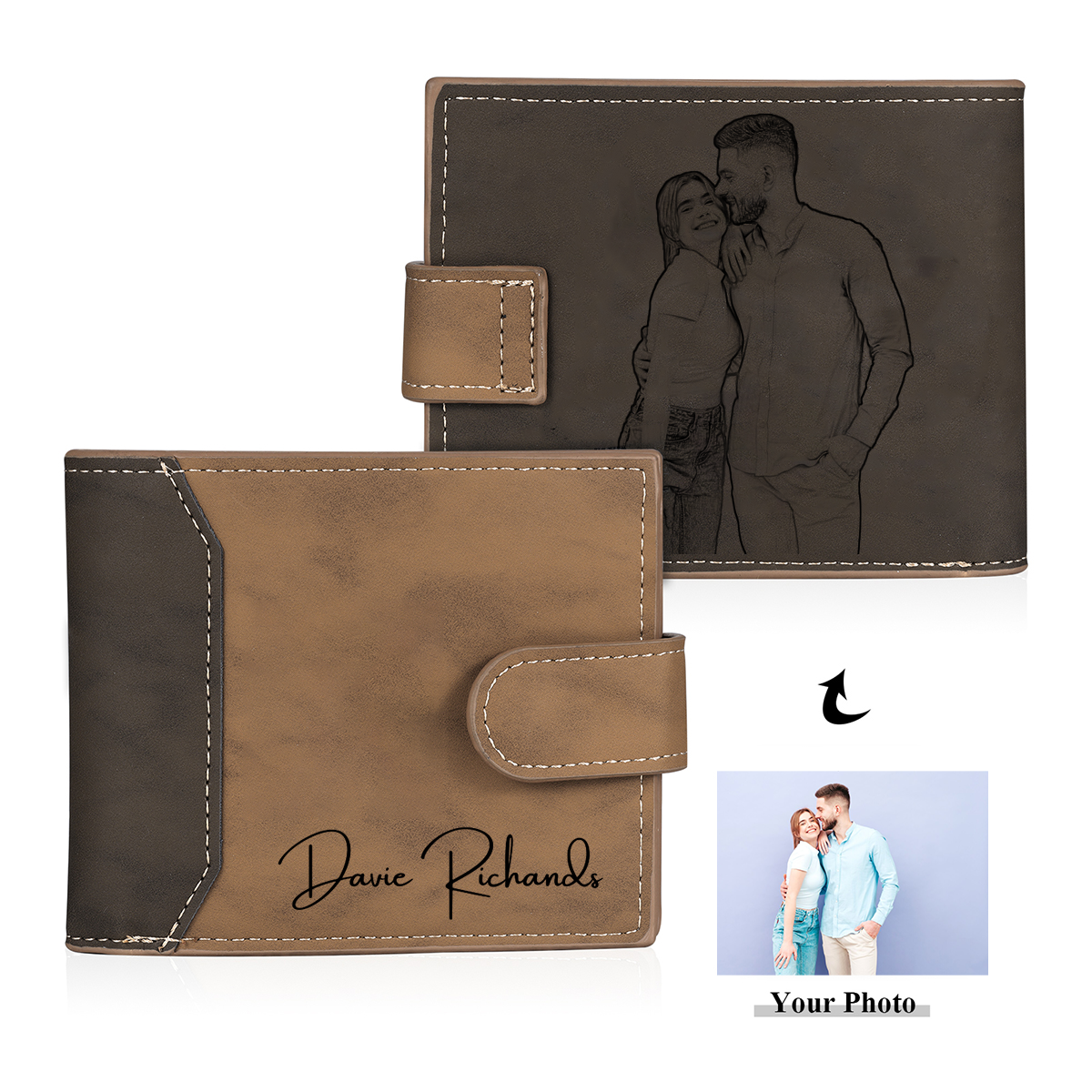 Portafoglio da Uomo Personalizzato – Con 1 Foto e Testo Inciso – Regalo Speciale per Papà | Jessemade