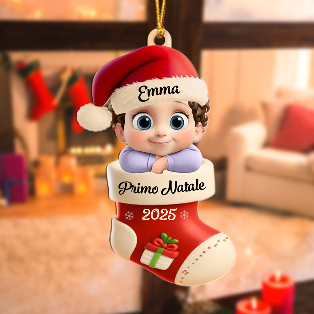 Decorazione a forma di calza personalizzata per il primo Natale del bebè