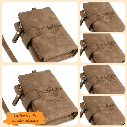 Portafoglio in PU pelle albero di vita con 8 letetre & 1 testo & 1 nome personalizzati per mamma/nonna