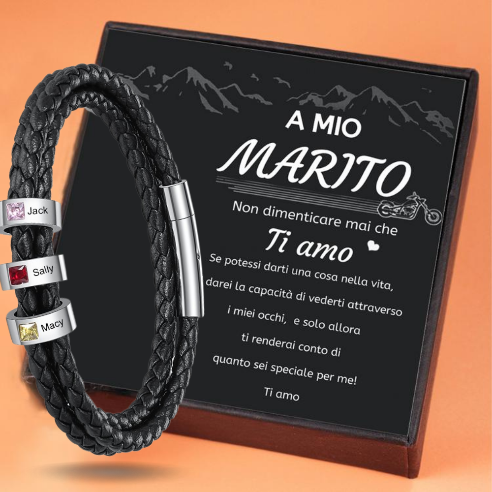 A MIO MARITO - Braccialetto 3 nomi in Personalizzare con 3 pietre di nascita Braccialetto maschile