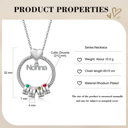 Collana con ciondolo nonna 4 nomi incisioni e pietre di nascita personalizzate