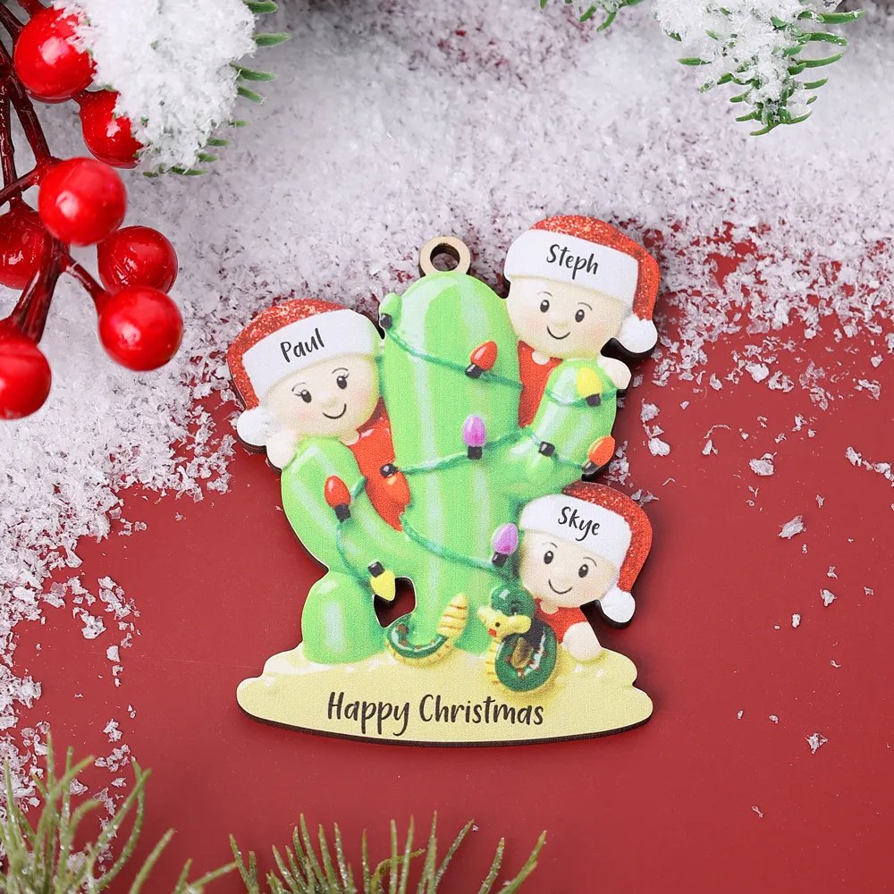 Bianco Natale mille candele... Ornamenti cactus ciondolo per albero di Natale 3 nomi personalizzati