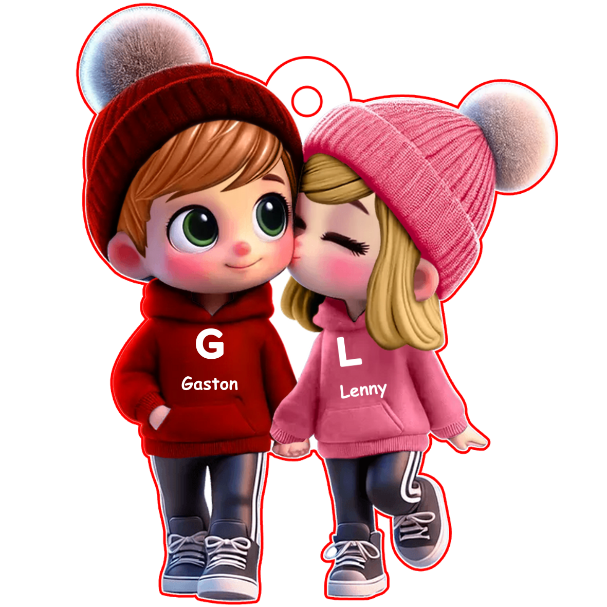 Personalised Cartoon Couple Keyring with 2 Names, Letters & Characters - Valentine’s Day Gift for Couple | Jessemade