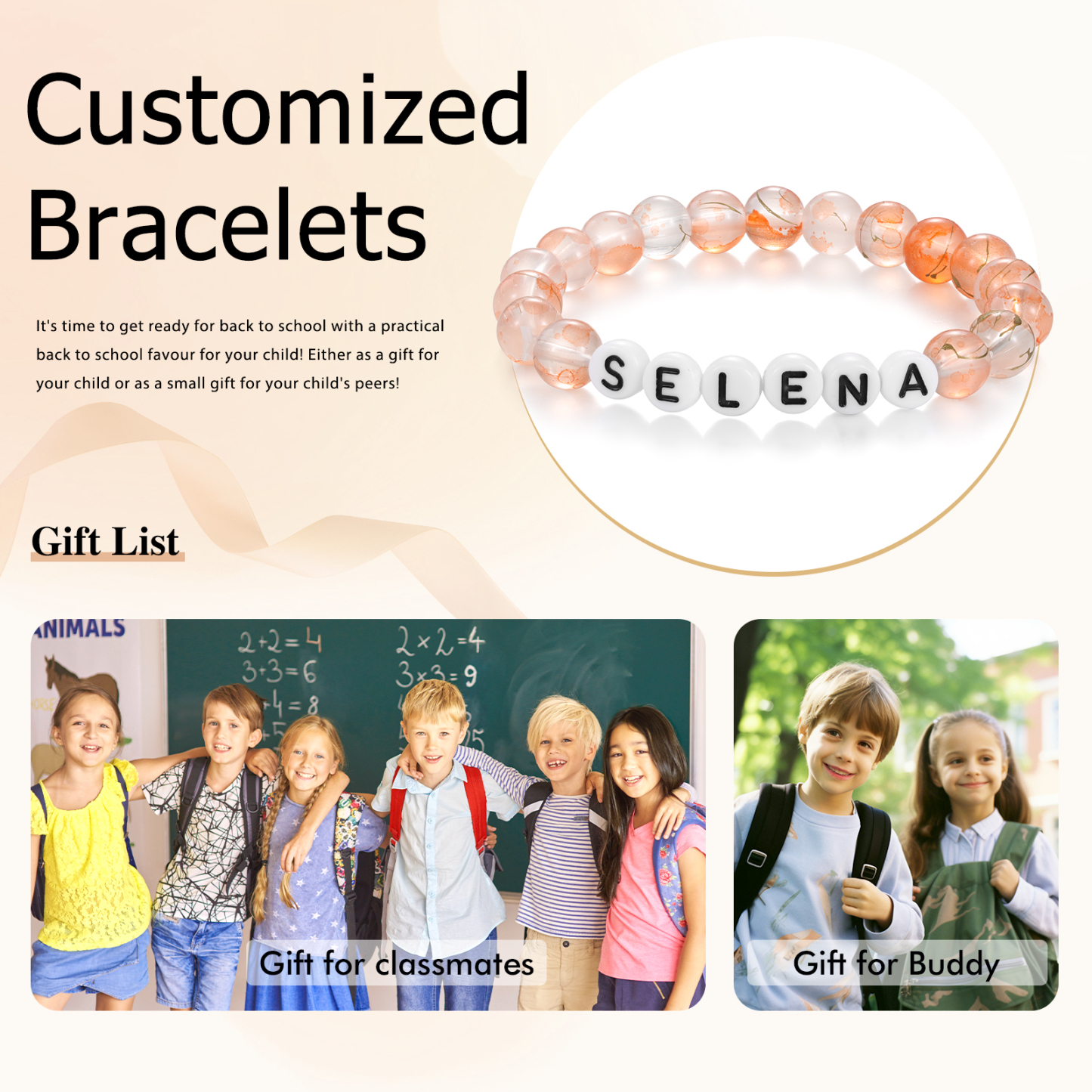 Braccialetto con perline trasparenti di 1 nome personalizzato regalo per scuola bambina