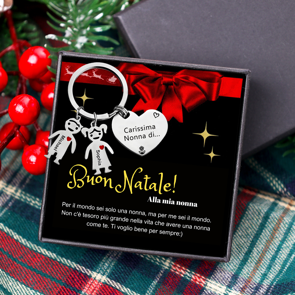Buon Natale a nonna migliore del mondo portachiavi 2 nomi personalizzabili