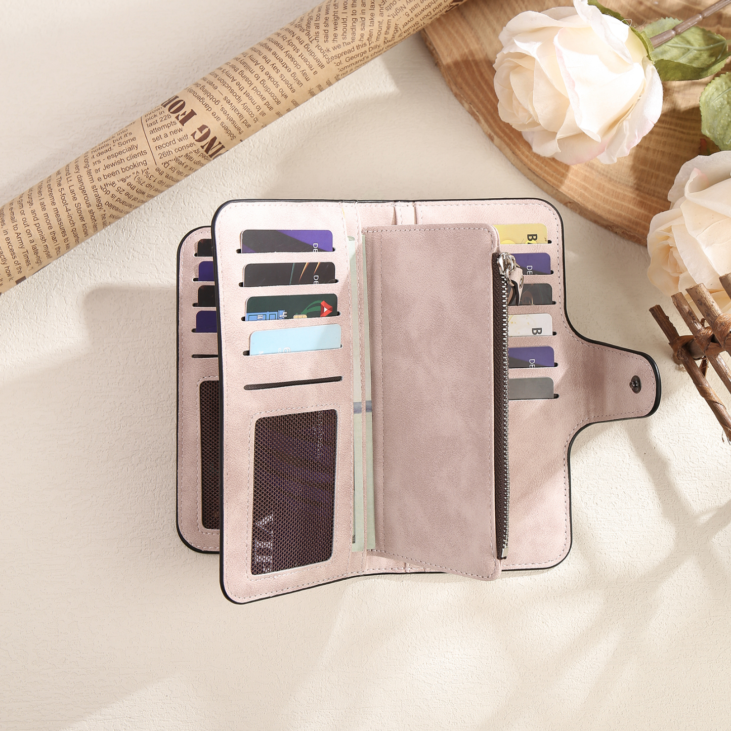 Portafoglio in PU pelle con 1 letetra & 1 testo & 1 nome & 1 foto personalizzati per mamma/nonna