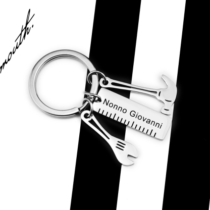 Portachiavi con ciondolo kit di utensili 1 testo o nome personalizzabile liberamente per papà uomo