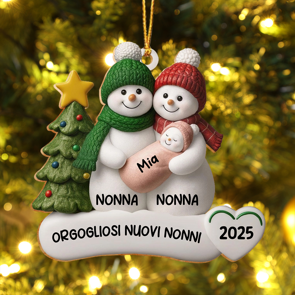 Decorazione albero di Natale personalizzata con pupazzo di neve - regalo per neo-nonni