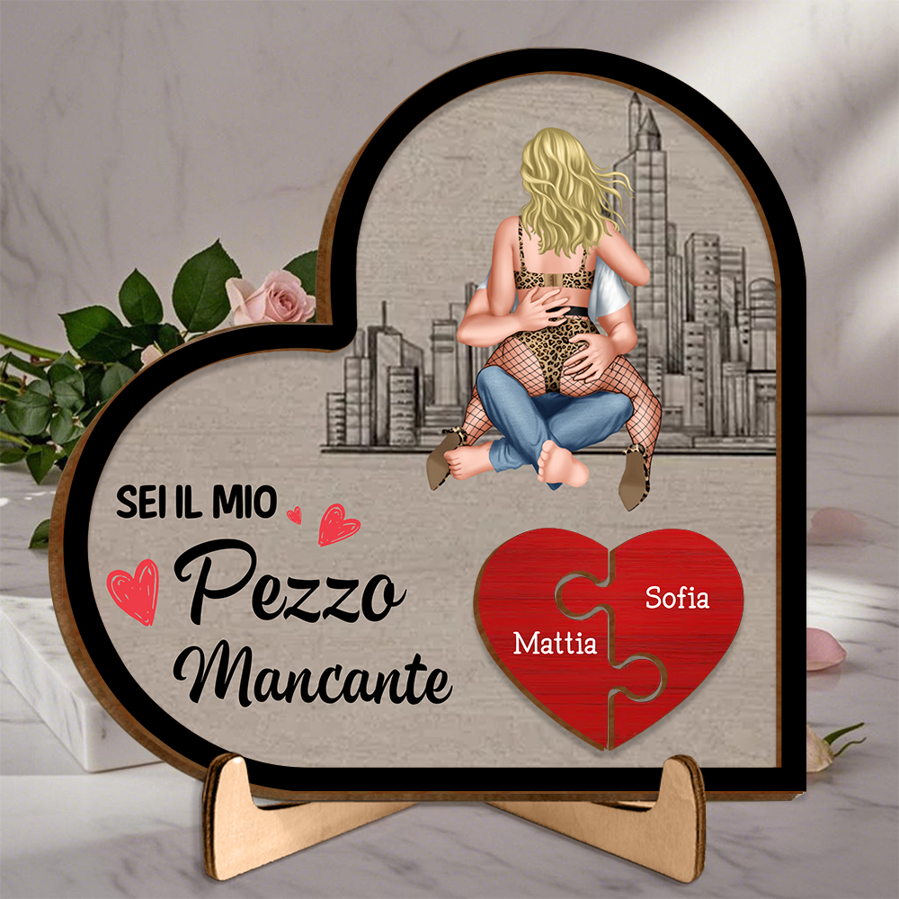 Targa in legno puzzle a forma di cuore con base per coppia "Sei il mio pezzo mancante"
