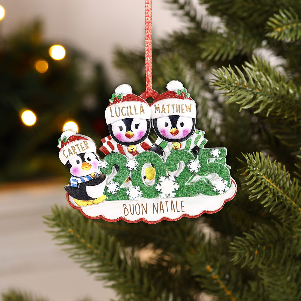 Addobbo natalizio personalizzato con famiglia di pinguini 2025