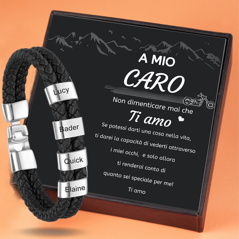 A MIO CARO - Braccialetto maschile in pelle 4 nomi personalizzati