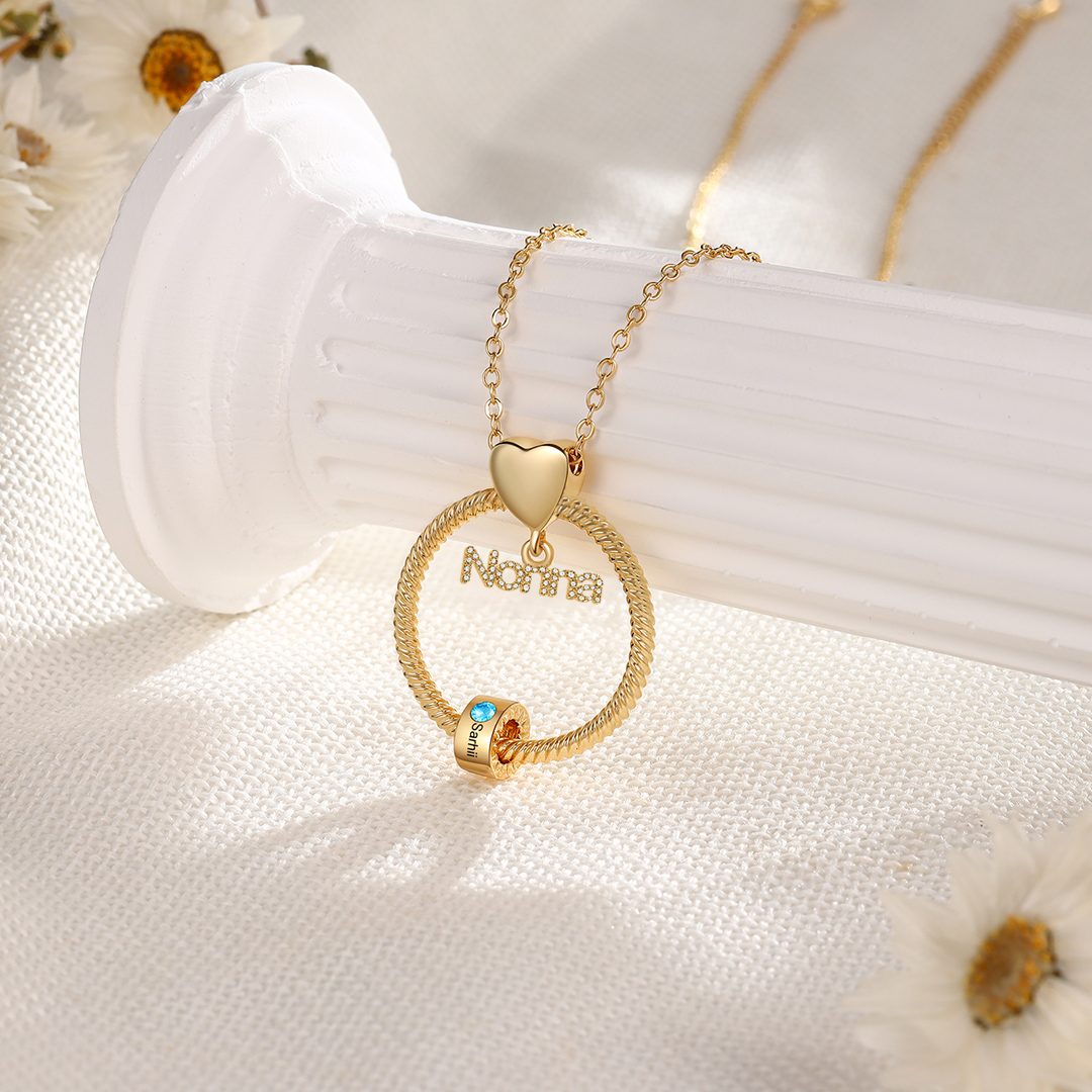 Collana con ciondolo nonna 1 nome incisione e pietra di nascita personalizzata